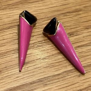 Vintage 70s Punk Rock Hot Pink + Black Enamel Earrings